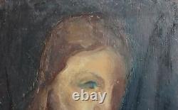 Tableau ancien huile impressionniste portrait de femme