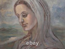 Tableau ancien huile impressionniste portrait de femme