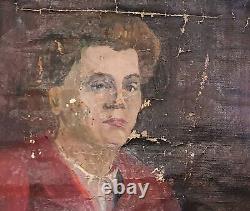 Tableau ancien huile impressionniste portrait de femme