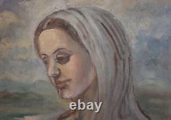 Tableau ancien huile impressionniste portrait de femme