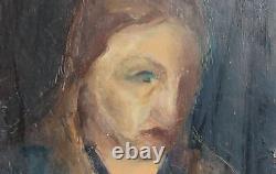 Tableau ancien huile impressionniste portrait de femme