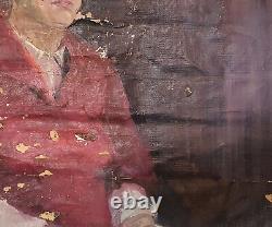 Tableau ancien huile impressionniste portrait de femme