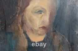 Tableau ancien huile impressionniste portrait de femme