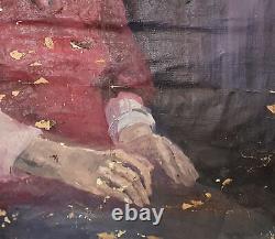 Tableau ancien huile impressionniste portrait de femme