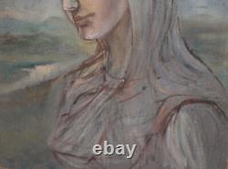 Tableau ancien huile impressionniste portrait de femme