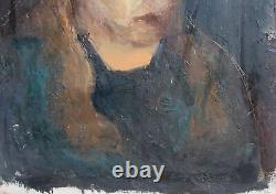 Tableau ancien huile impressionniste portrait de femme