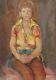 Tableau ancien huile impressionniste portrait de fille