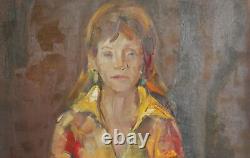 Tableau ancien huile impressionniste portrait de fille