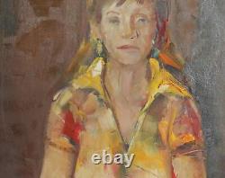 Tableau ancien huile impressionniste portrait de fille