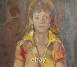 Tableau ancien huile impressionniste portrait de fille