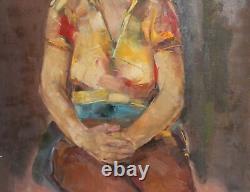 Tableau ancien huile impressionniste portrait de fille