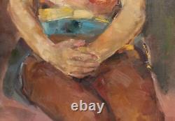 Tableau ancien huile impressionniste portrait de fille