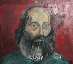 Tableau ancien huile impressionniste portrait de vieil homme