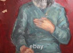 Tableau ancien huile impressionniste portrait de vieil homme