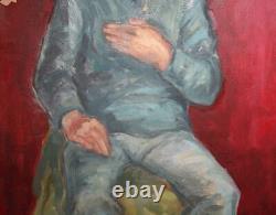 Tableau ancien huile impressionniste portrait de vieil homme