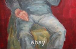 Tableau ancien huile impressionniste portrait de vieil homme