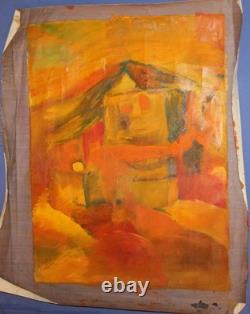 Tableau ancien huile maison paysage expressionniste