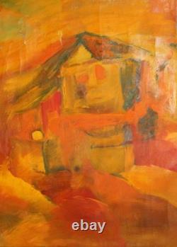 Tableau ancien huile maison paysage expressionniste