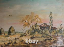 Tableau ancien huile maison paysage impressionniste signé
