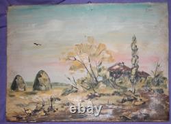 Tableau ancien huile maison paysage impressionniste signé
