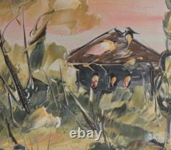 Tableau ancien huile maison paysage impressionniste signé