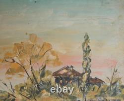 Tableau ancien huile maison paysage impressionniste signé