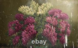 Tableau ancien huile nature morte à fleur de lilas