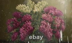 Tableau ancien huile nature morte à fleur de lilas