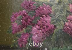 Tableau ancien huile nature morte à fleur de lilas