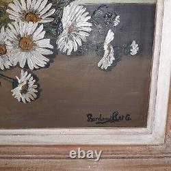 Tableau ancien huile nature morte aux fleurs coquelicot fleurs marguerites HSP