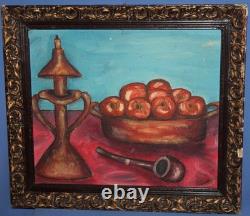 Tableau ancien huile nature morte avec fruits et chandelier