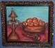 Tableau ancien huile nature morte avec fruits et chandelier