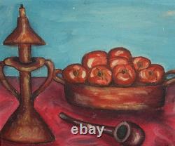 Tableau ancien huile nature morte avec fruits et chandelier