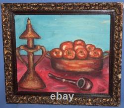 Tableau ancien huile nature morte avec fruits et chandelier
