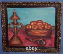 Tableau ancien huile nature morte avec fruits et chandelier