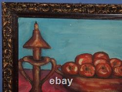 Tableau ancien huile nature morte avec fruits et chandelier