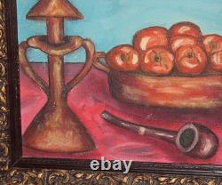 Tableau ancien huile nature morte avec fruits et chandelier