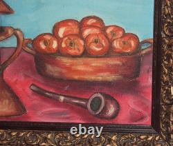 Tableau ancien huile nature morte avec fruits et chandelier