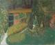 Tableau ancien huile original signé paysage de jardin, floral