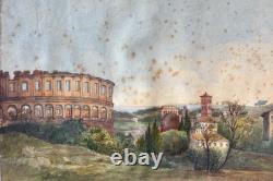 Tableau ancien huile original signé paysage italien, Colisée