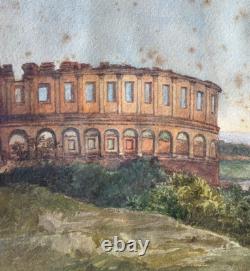 Tableau ancien huile original signé paysage italien, Colisée