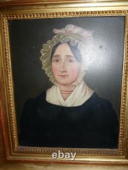 Tableau ancien huile panneau 19 th portrait de femme old painting portrait