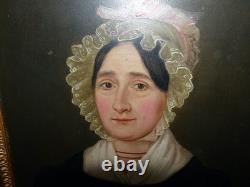 Tableau ancien huile panneau 19 th portrait de femme old painting portrait
