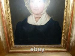 Tableau ancien huile panneau 19 th portrait de femme old painting portrait