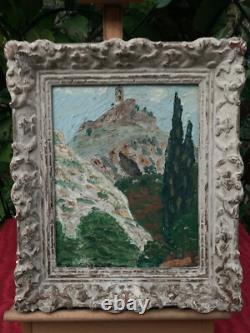 Tableau ancien huile/panneau/paysage Mediterranéen/cf Van Gogh/Cadre monparnasse
