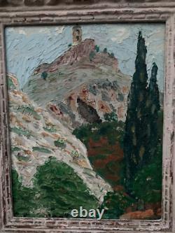 Tableau ancien huile/panneau/paysage Mediterranéen/cf Van Gogh/Cadre monparnasse