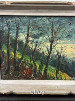 Tableau ancien huile paysage 37x31cm signé Emile Obrecht peintre alsacien