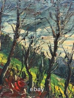 Tableau ancien huile paysage 37x31cm signé Emile Obrecht peintre alsacien