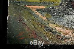 Tableau ancien huile paysage Gisy les Nobles dans l' Yonne Impressionnisme 1900