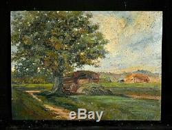 Tableau ancien huile paysage Gisy les Nobles dans l' Yonne Impressionnisme 1900